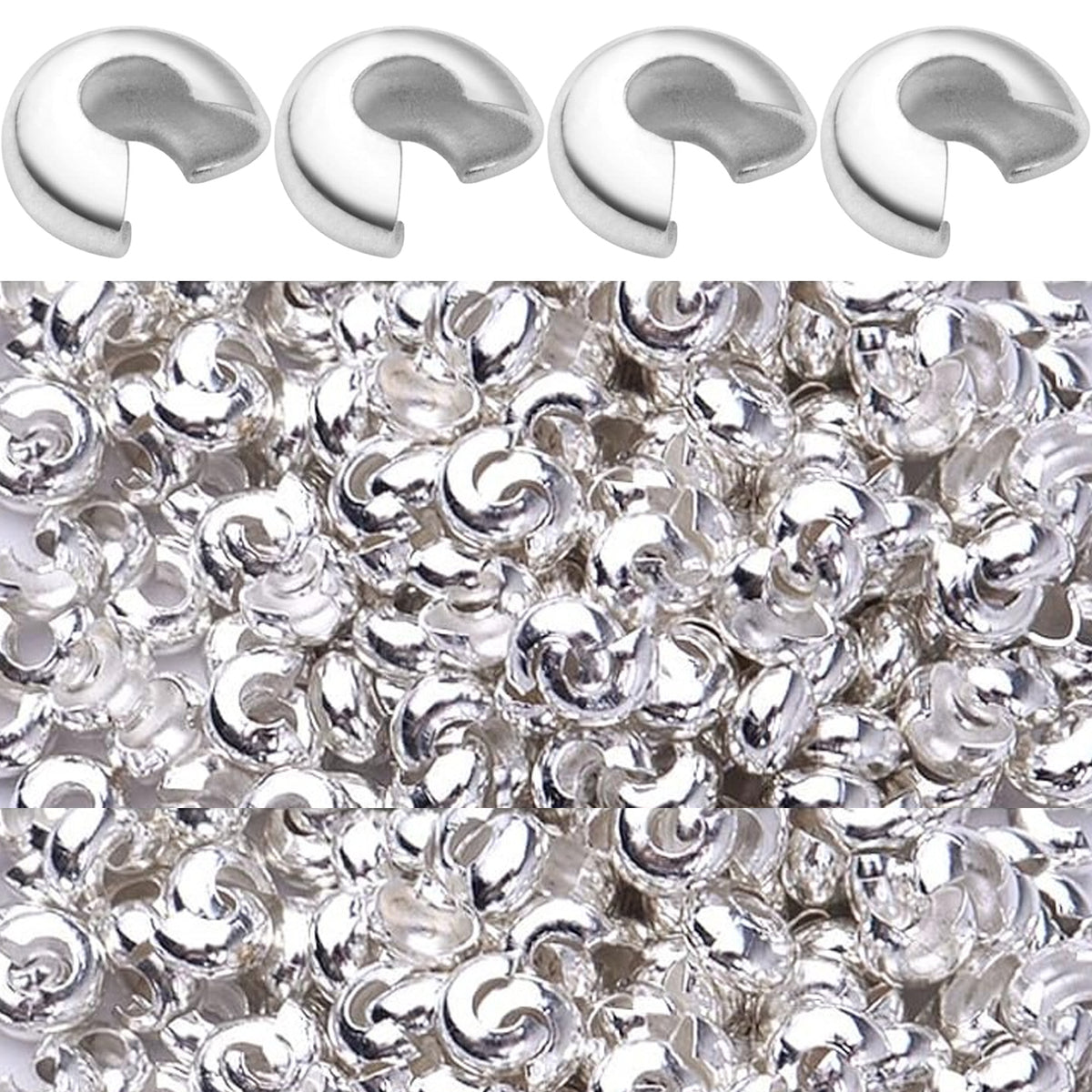 1200pcs 2mm Tube Crimp Beads and 3mm Crimp Bead Knot Covers Brass Cord End Tube Caps Half Round Open Crimp Beads for DIY Craft Necklace Bracelet Jewelry Making, 2 Colors