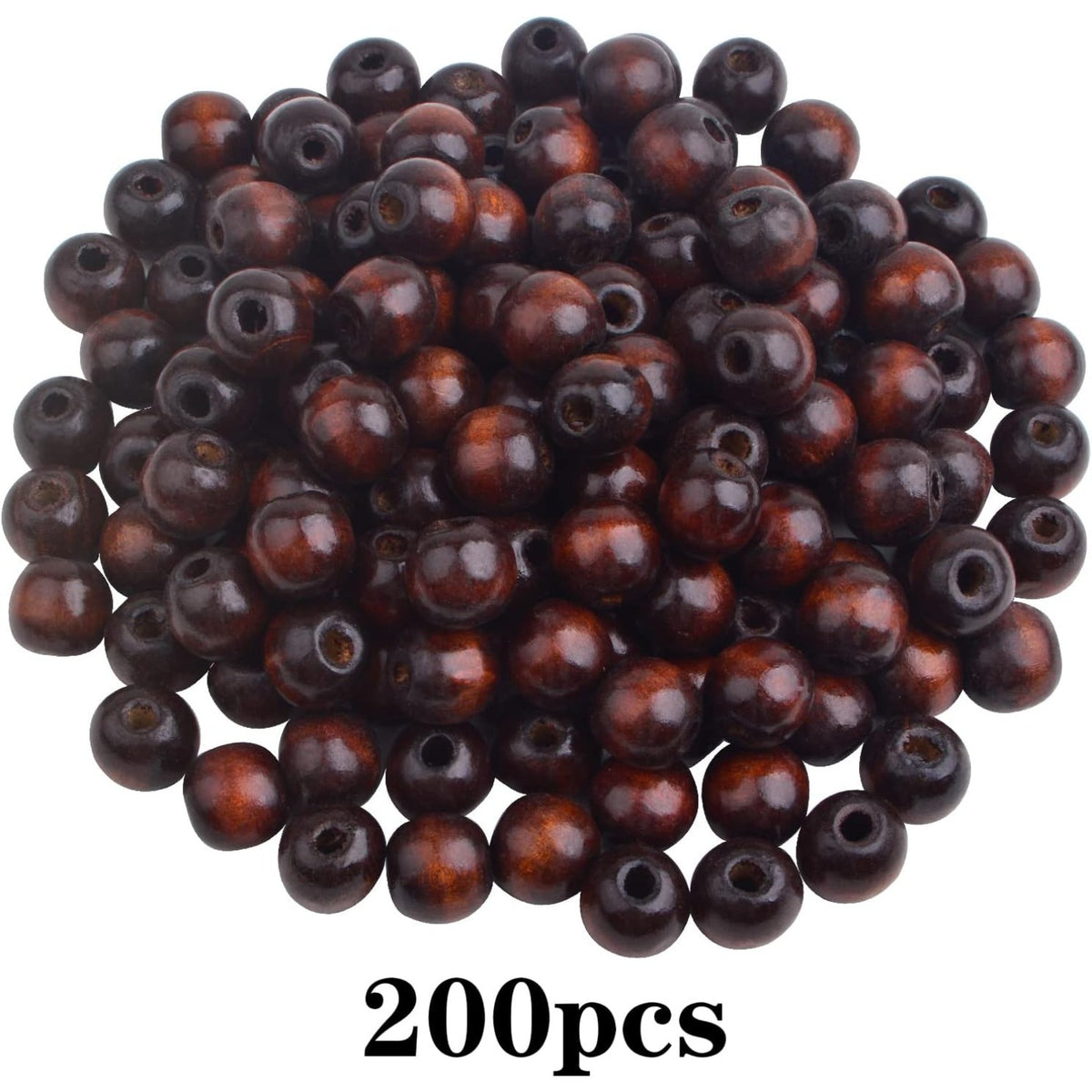 200pcs Natural Round Wooden Spacer Beads Solid Wood Loose Beads with 4.5 mm Large Hole Handmade Accessories for DIY Bracelet Crafts Jewelry Making, Dark Coffee