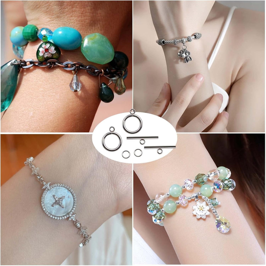 20 Sets Butterfly Bracelet Toggle Clasps T-Bar End Tibetan Closure Filled Fastener Hook Toggle Connectors for DIY Necklace Jewelry Craft Making, 2 Colors
