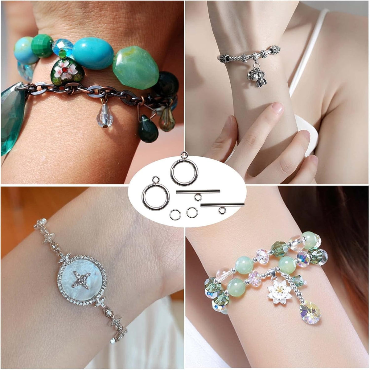 20 Sets Butterfly Bracelet Toggle Clasps T-Bar End Tibetan Closure Filled Fastener Hook Toggle Connectors for DIY Necklace Jewelry Craft Making, 2 Colors