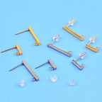 40pcs Stainless Steel Rectangle Earring Studs Hypoallergenic Bar Line Stick Earrings with Loop and 40pcs Clear Silicone Earring Backs for DIY Jewelry Making, 2 Sizes