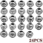24pcs 12 Constellations Carved Beads Alloy European Large Hole Beads Lucky Charms Zodiac Loose Spacer Beads for DIY Bracelet Crafts Jewelry Making, Antique Silver