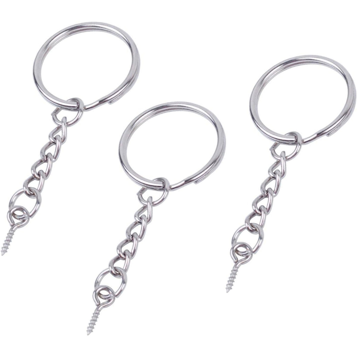 BronaGrand 50pcs 25mm Split Key Ring with Extend Chain and 12mm Screw Eye Pin for Craft Charm Making