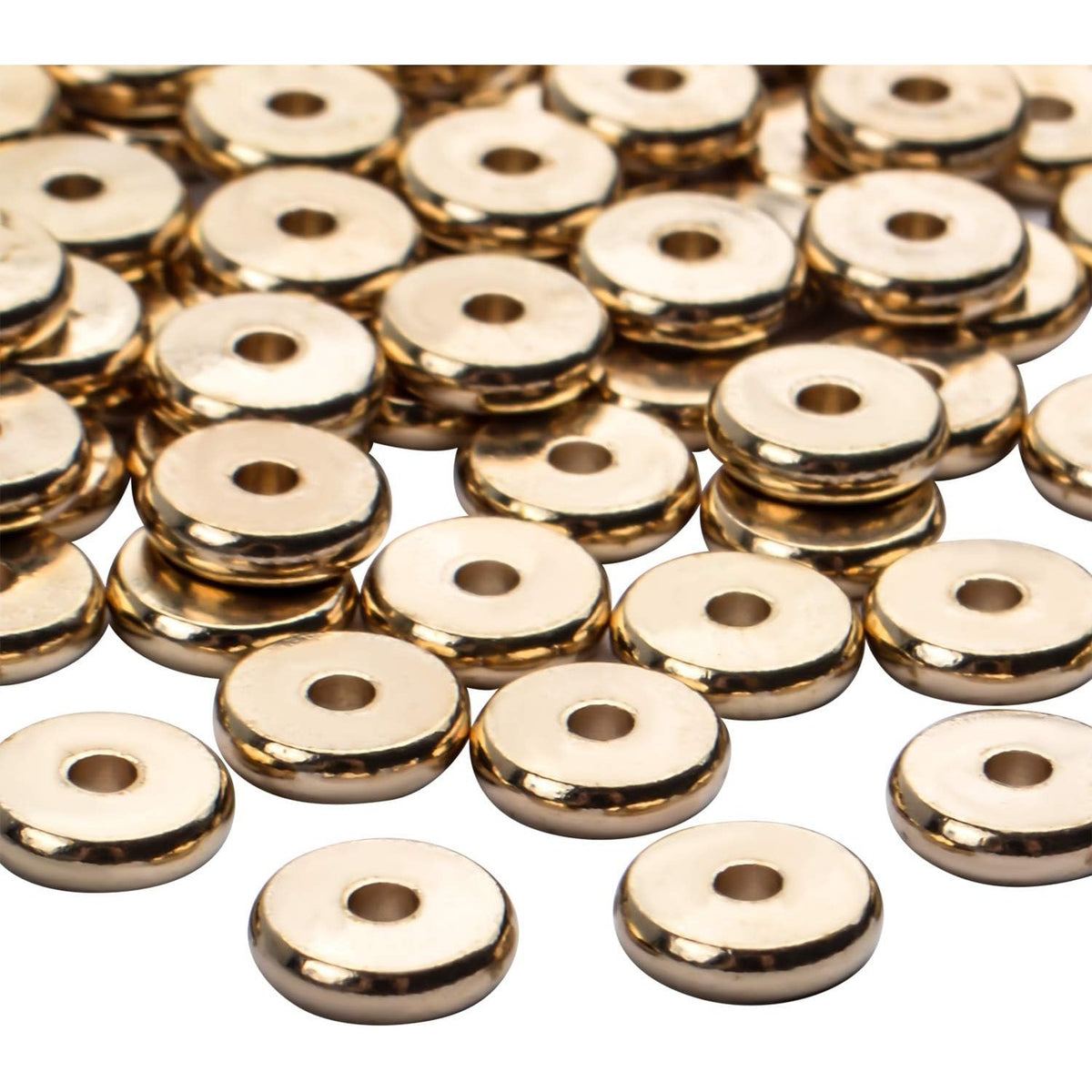 100pcs 8mm Flat Round Rondelle Spacer Beads Disc Spacers Loose Beads Jewelry Metal Spacers for DIY Bracelet Necklace Crafts,Gold