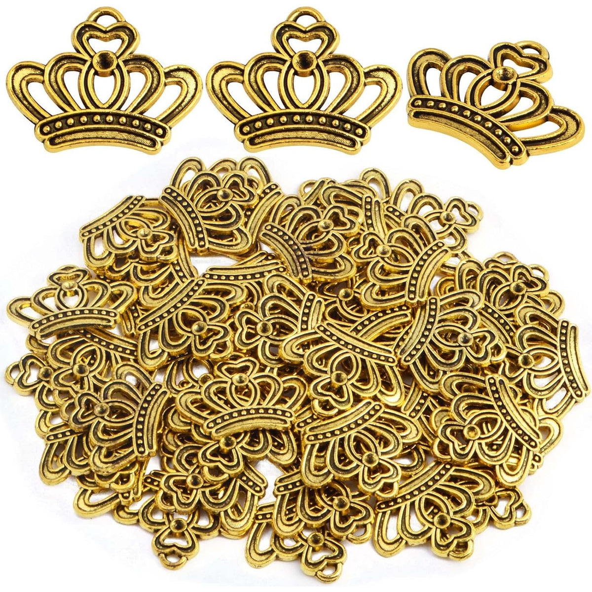 50pcs Lovely Crown-Shaped Charms Tibetan Alloy King Crown Pendants Vintage Dangle Charms Hair Accessories for DIY Jewelry Making Craft Supplies Decor, Antique Golden