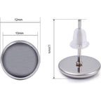 50 Pieces Stainless Steel Stud Silver Earring Cabochon Setting Post Cup for 10mm and 50 Pieces Clear Rubber Earring Safety Backs