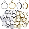 Stainless Steel Bezel Pendant Round Blank Trays, 50 Pcs - Cabochon Settings for Necklace & Earring DIY Jewelry Making