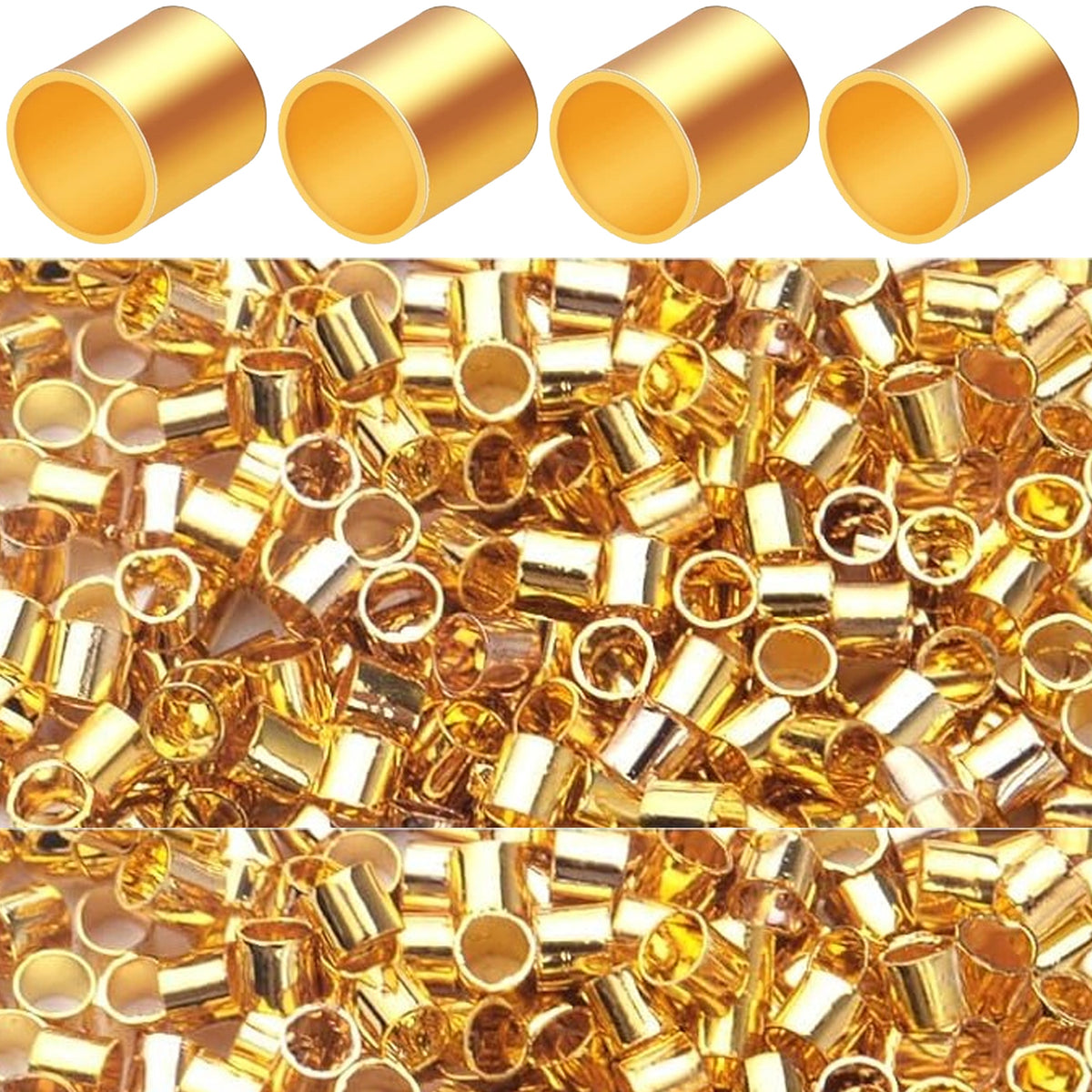 1200pcs 2mm Tube Crimp Beads and 3mm Crimp Bead Knot Covers Brass Cord End Tube Caps Half Round Open Crimp Beads for DIY Craft Necklace Bracelet Jewelry Making, 2 Colors