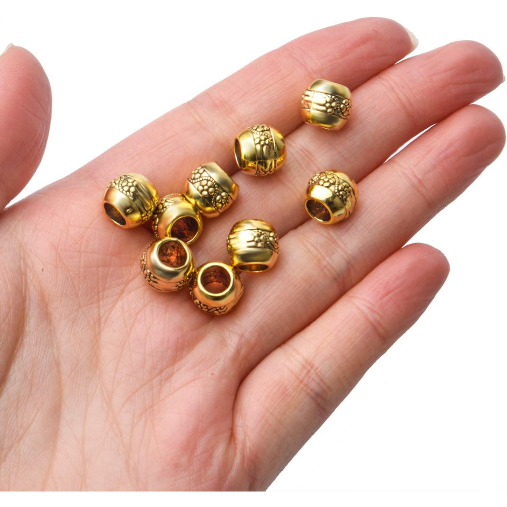 50pcs Tibetan Antique Gold European Large Hole Rondelle Spacer Beads Column Beads Jewelry Spacers for DIY Jewelry Making Crafts Supplies