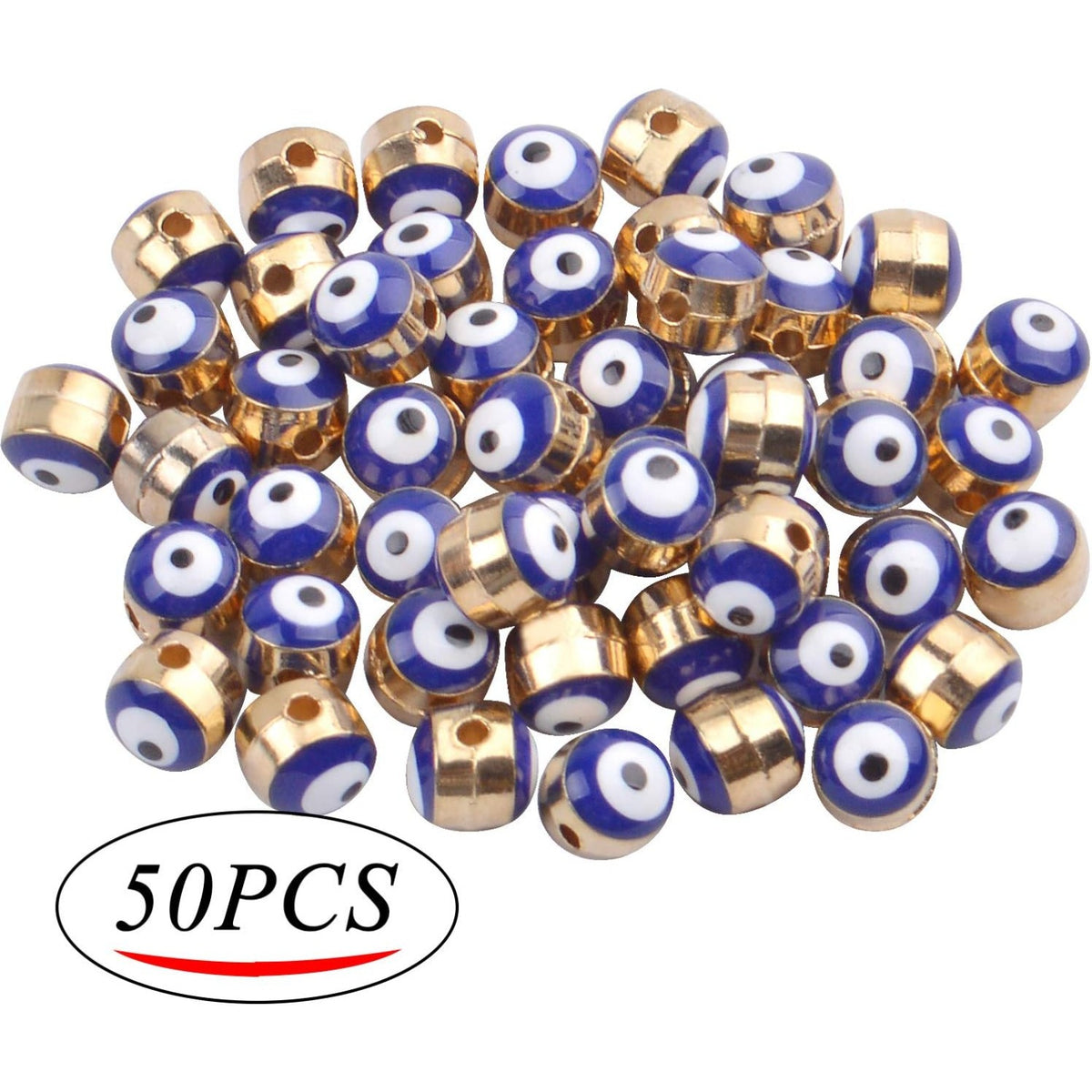 50pcs Blue Evil Eye Beads Gold Alloy Spacer Beads for DIY Crafts Jewelry