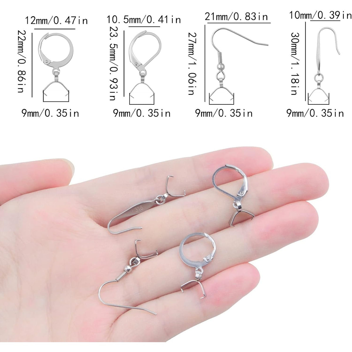 40pcs Stainless Steel Leverback Earring Hooks Hypoallergenic French Earwire Fish Hooks with Pendant Clasps Earring Components for DIY Dangle Jewelry Making Supplies, 4 Styles