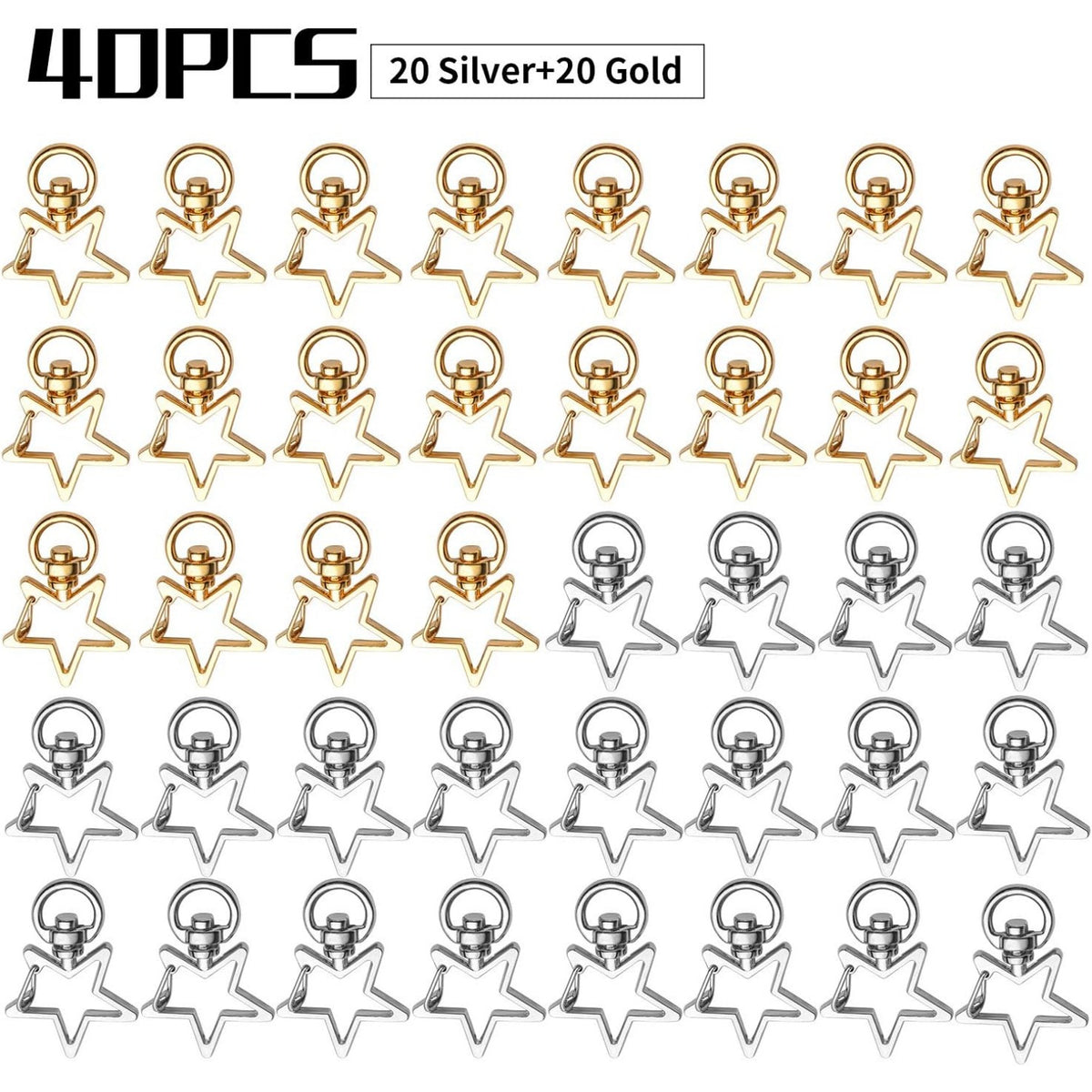 Swivel Clasps Clips,40pcs Metal Swivel Lobster Claw Clasp Star Shape Snap Hook Clip Small DIY Accessories for Crafting Keyrings Bags Jewellery-Gold,Silver