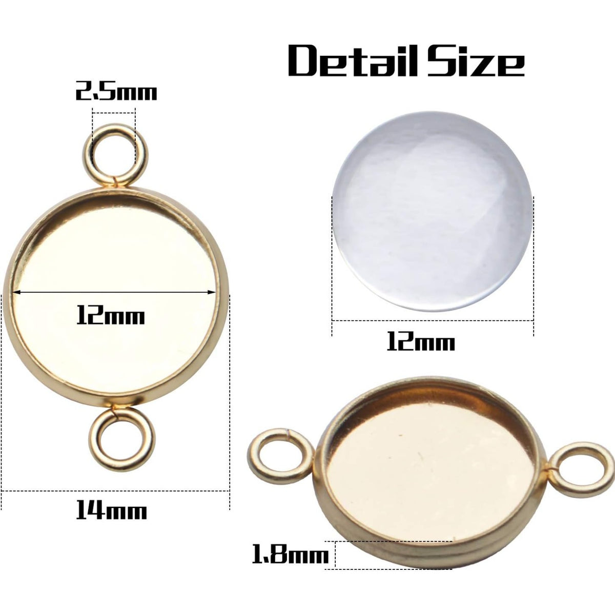 Pendant Blanks,30 Pcs 12mm Stainless Steel Bezel Pendant Double Holes Connector Trays Pendant Blanks with Clear Glass Cabochons for Photo Pendant Craft Jewelry Making