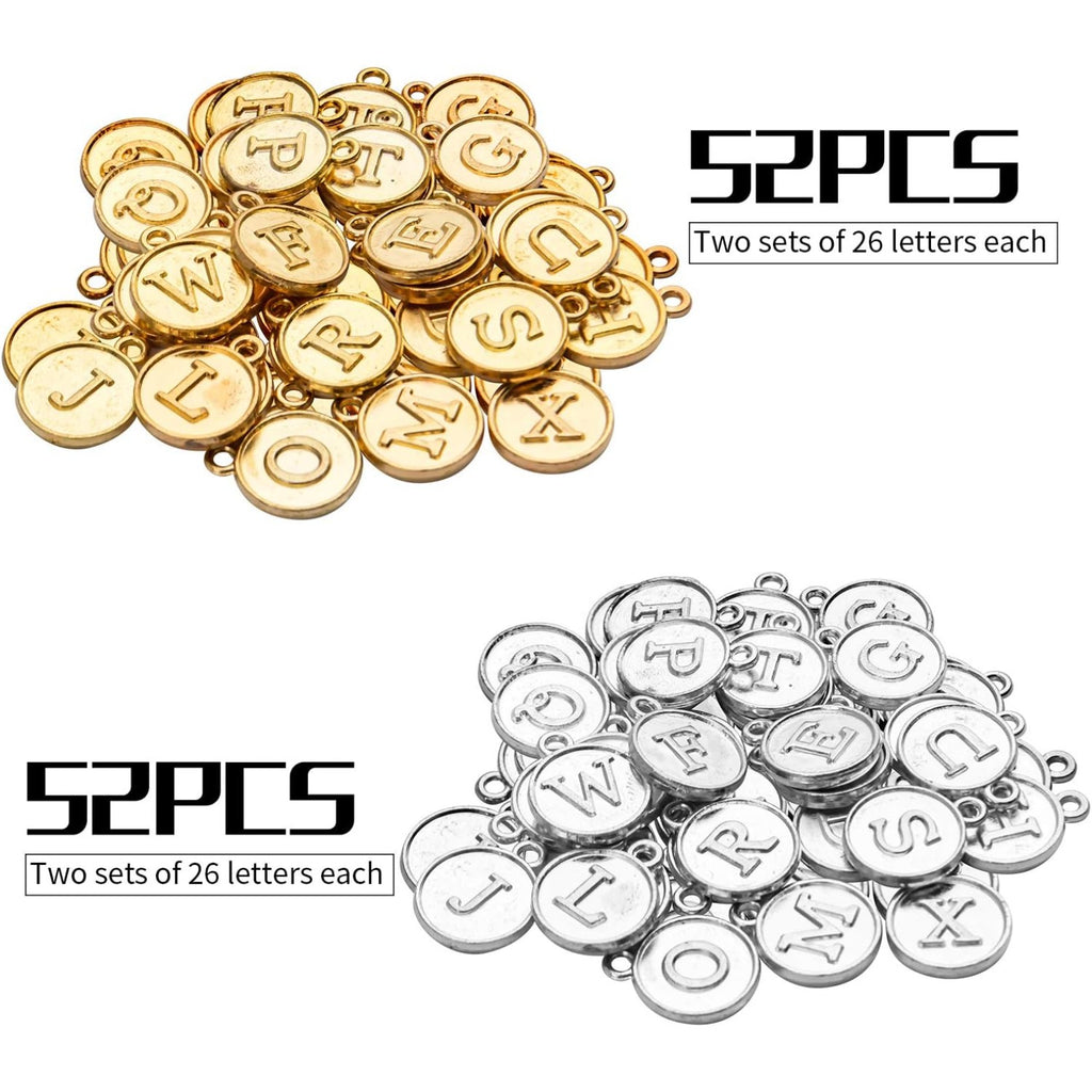 4 Sets(104 pcs) Alloy A-Z Initial Alphabet Letter Mixed Charms Pendants for DIY Jewelry Making,Bracelet and Crafting