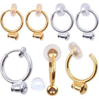 12 Pieces Clip-on Earring Converter Components with Post and 12 Pieces Silicone Earring Pads for None Pierced Ears, 2 Colors