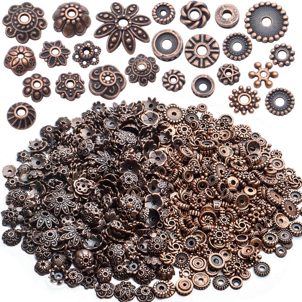 100g Mixed Metal Flower Caps Ends Tibetan Silver Spacer Loose Beads for Jewelry Making