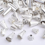 100 Gram (About 110-150pcs) Mixed Styles Cone Bead Caps Tibetan Alloy Flower Spacer Bead Caps Tassel End Caps for DIY Bracelet Necklace Jewelry Craft Making, Bright Silver