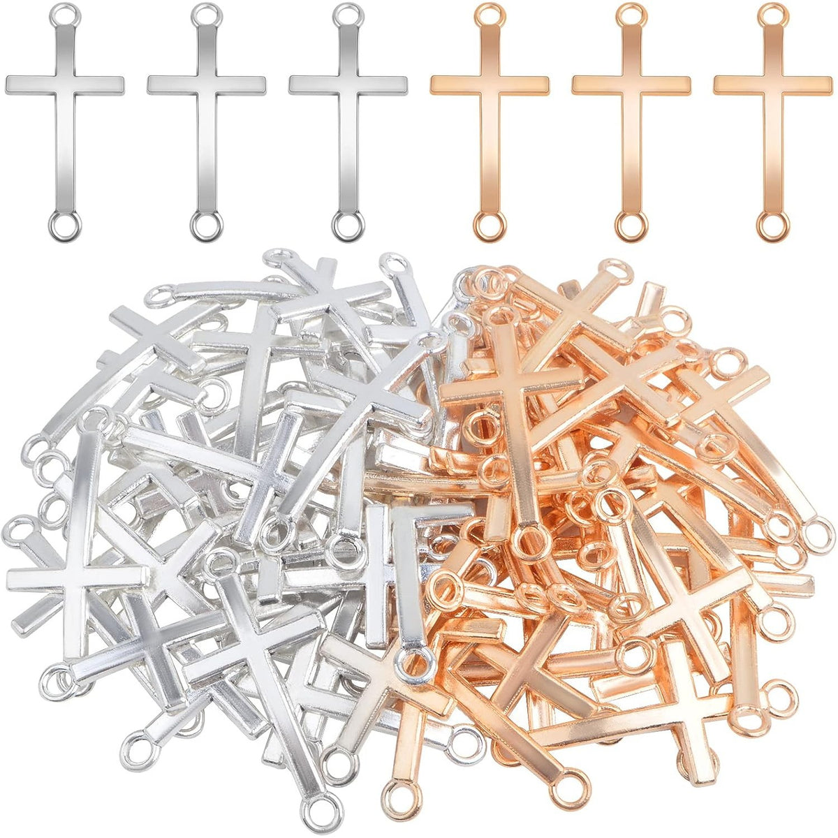 60 Pieces Cross Charms Connectors Alloy Double Loop Cross Links Crucifix Center Dangle Pendants for DIY Bracelet Necklace Jewelry Making Decoration Prayer, 2 Colors