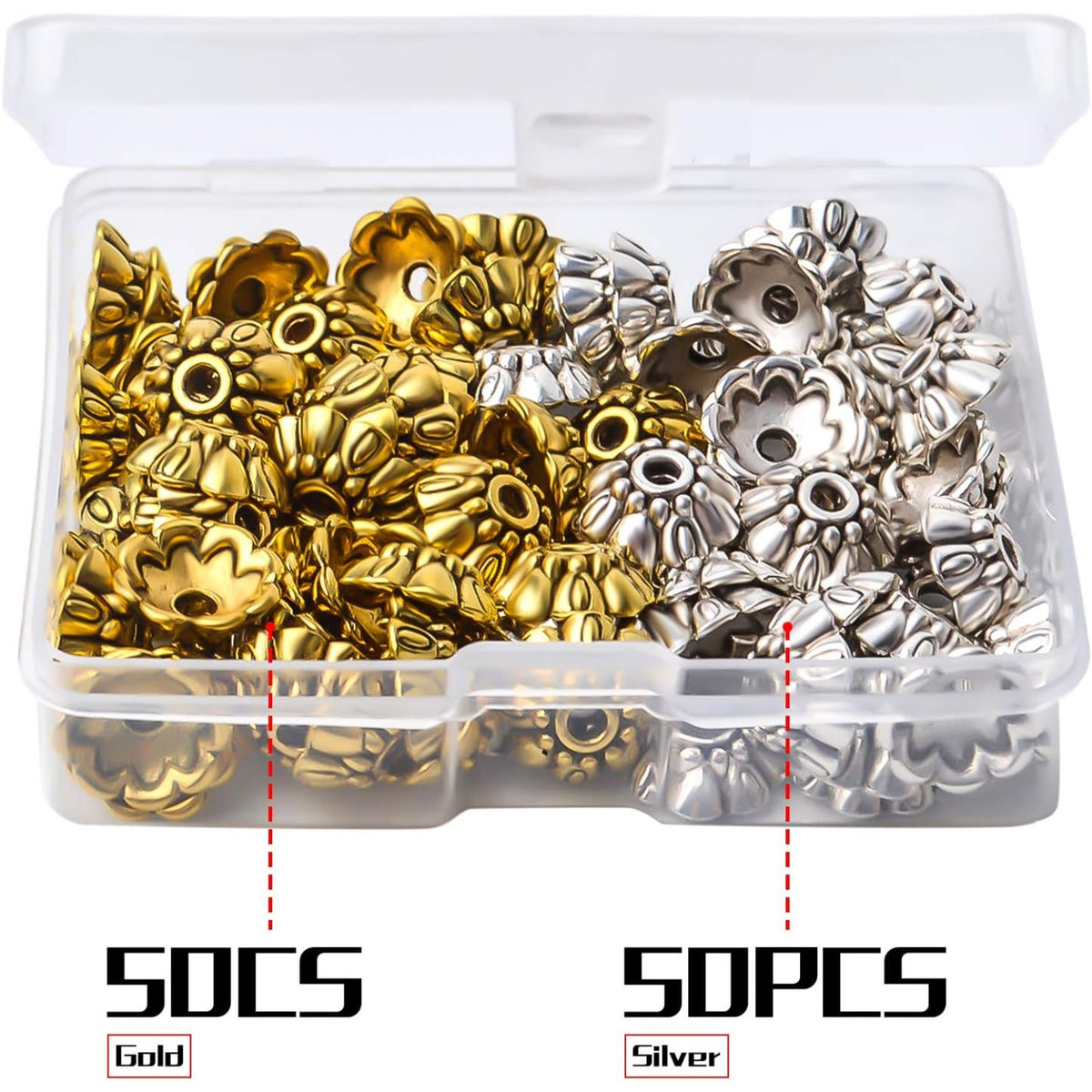 100pcs Flower Beads Caps Spacer Beads Caps Bead End Caps Flower Caps with A Box for Bracelet Necklace Earring Jewelry Making Supplies