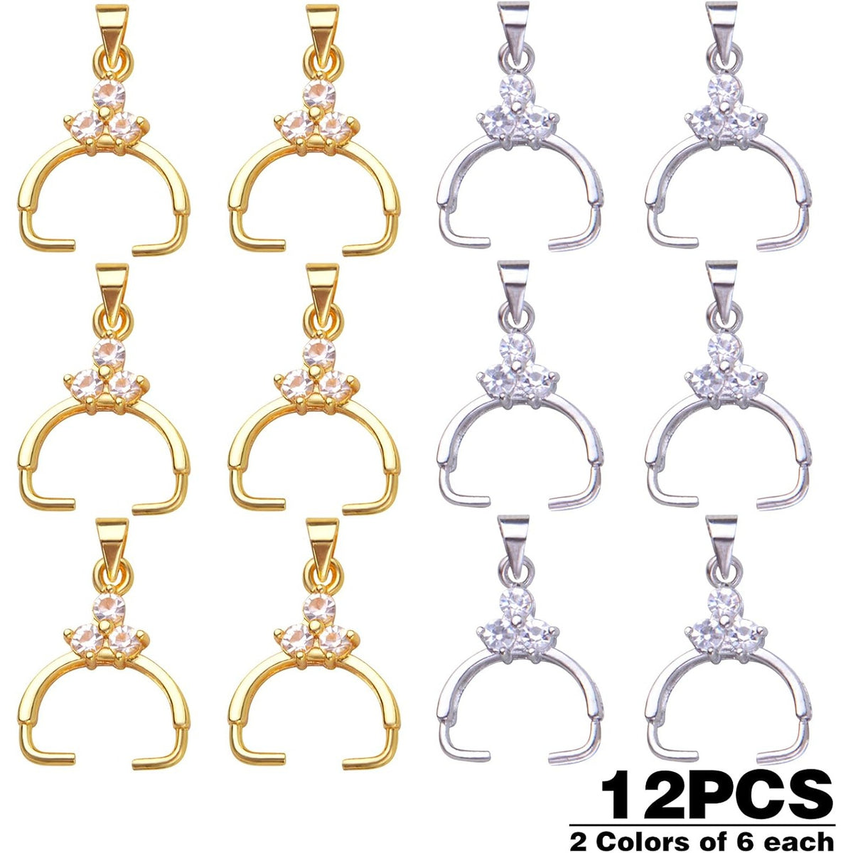 12pcs Cubic Zirconia Pinch Bails Brass Pinch Clip Bail Clasp Dangle Charm Clip Buckle Beads Pendant Connector for DIY Jewelry Making Handmade Decoration, 2 Colors
