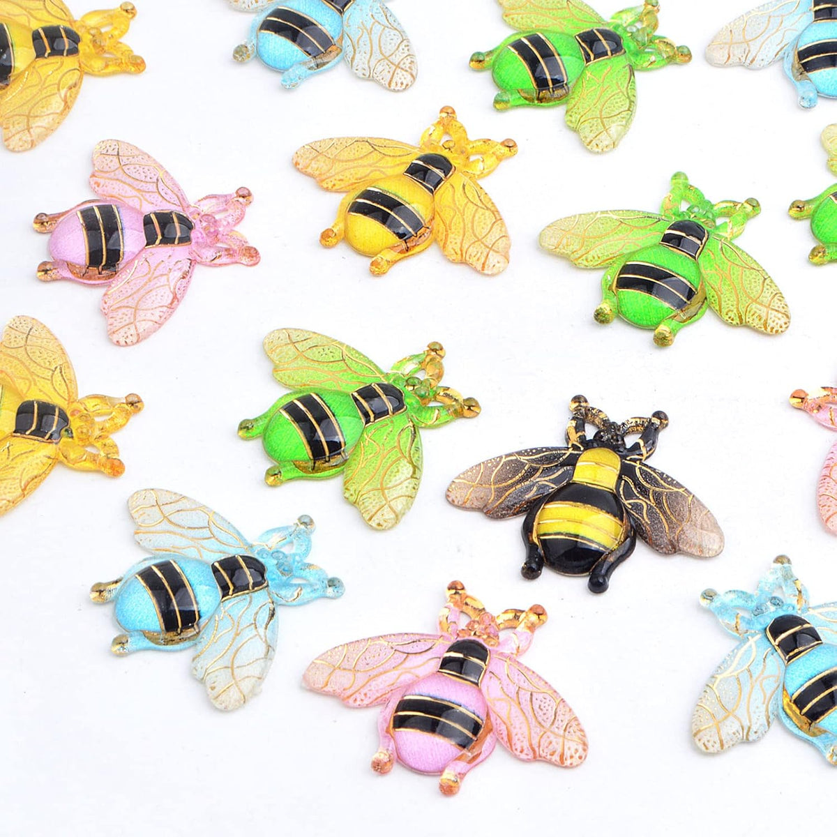 20pcs Gradient Color Bee Wing Charms Resin Honeybee Insect Pendants Embellishments Craft Supplies for DIY Necklace Bracelet Jewelry Making Crafts Decor, 5 Colors