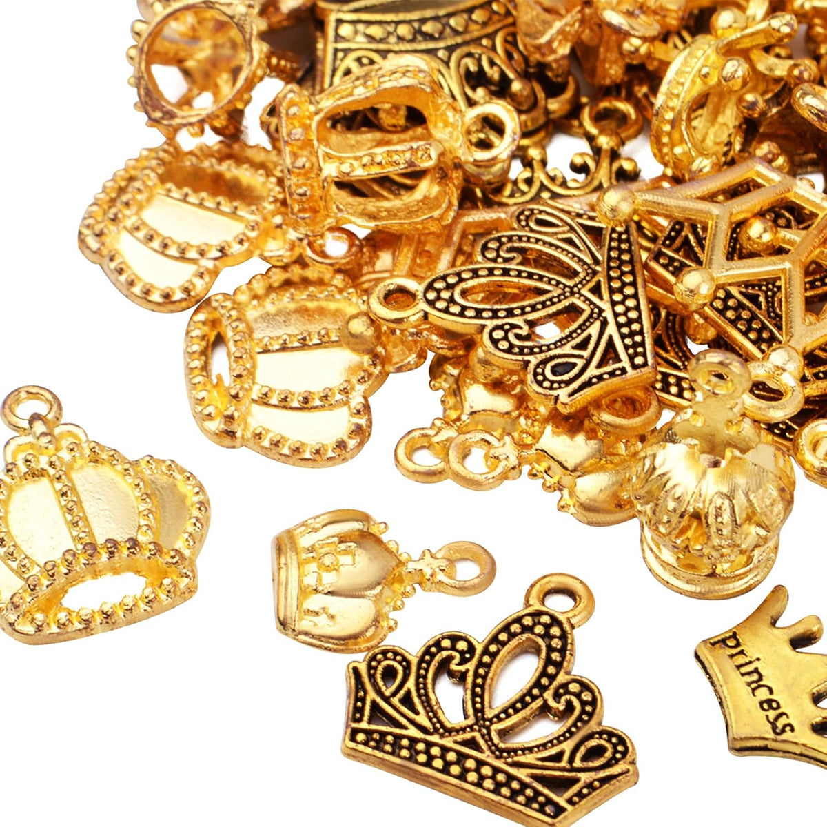 60pcs Crown Charms Pendant 3D Mini Vintage Alloy Lovely King Charms Crown Bead Pendants Connectors for DIY Earrings Necklace Bracelet Jewelry Crafts Making Accessories, 12 Styles