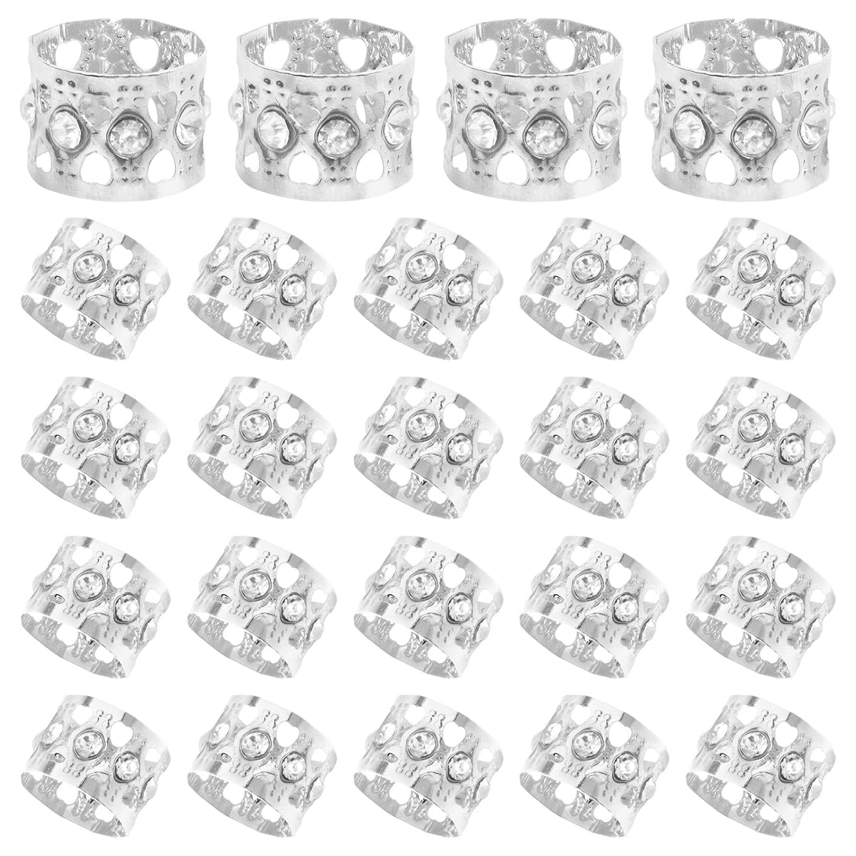 50pcs Rhinestone Dreadlocks Beads Alloy Hair Ring Decoration Braiding Hair Braid Cuff Clip Beard Hollow Heart Tube Beads Accessories for Women Men, Golden and Silver