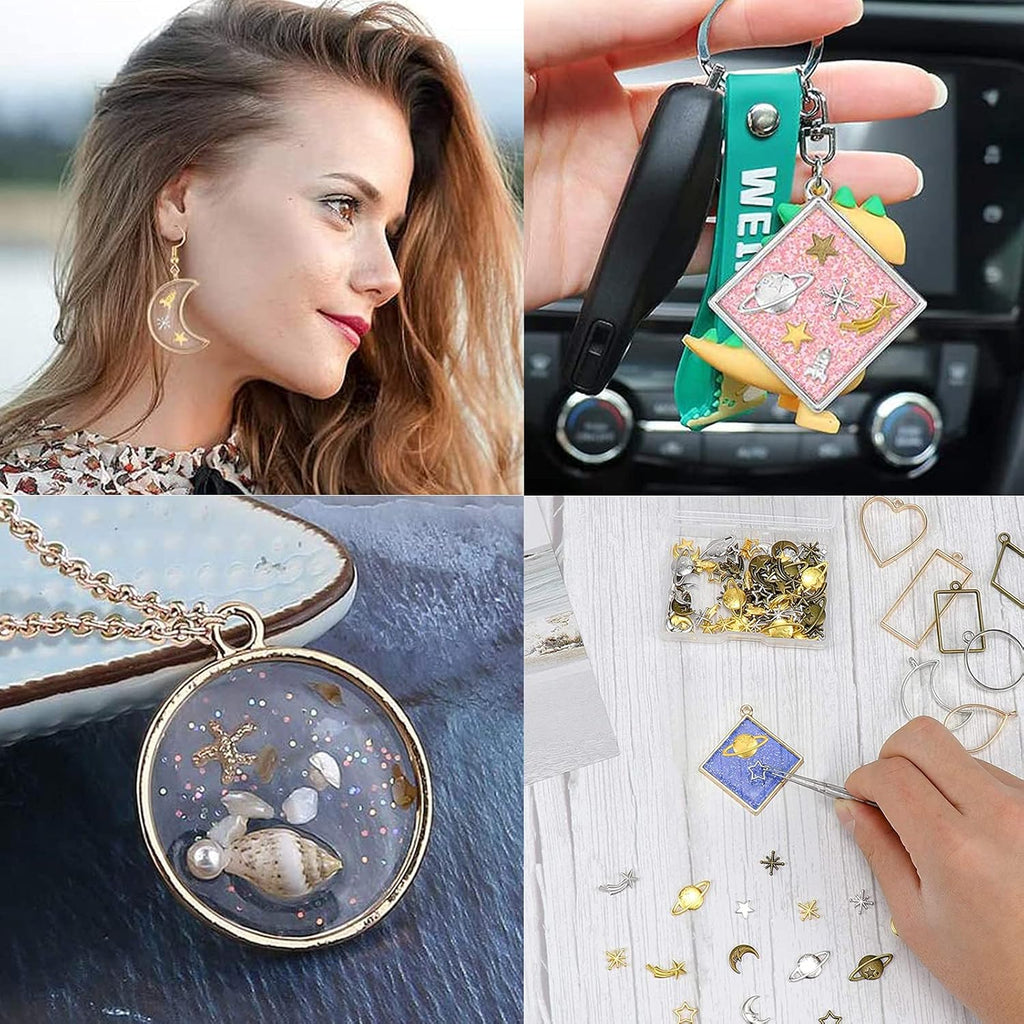 100G(50~70Piece) Open Bezel Pendants Charms Resin Molds Open Back Bezel Charms Blanks Frame Pendant Hollow Bezel Charms for Earrings Necklace Bracelet DIY Crafts Making Supplies
