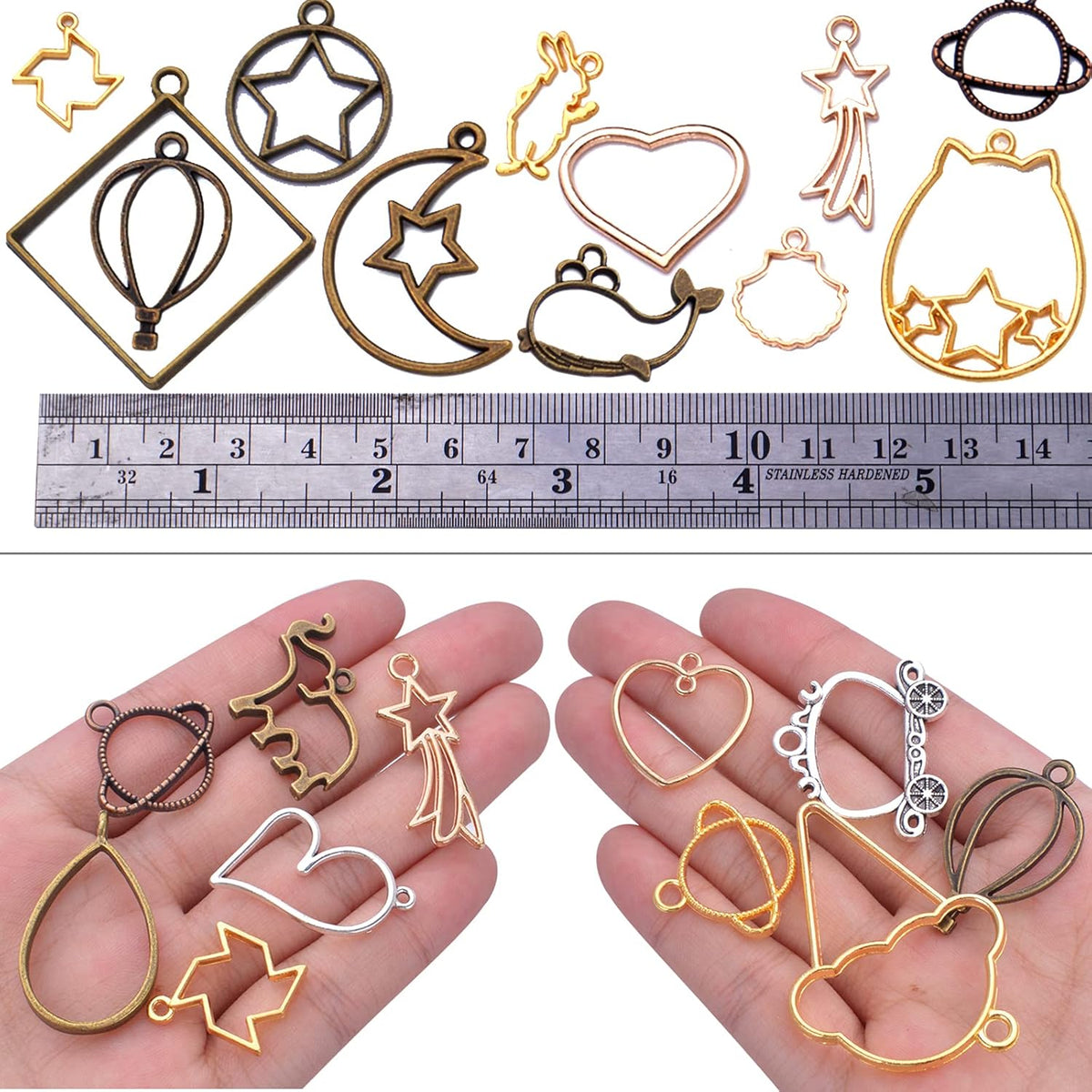 100G(50~70Piece) Open Bezel Pendants Charms Resin Molds Open Back Bezel Charms Blanks Frame Pendant Hollow Bezel Charms for Earrings Necklace Bracelet DIY Crafts Making Supplies