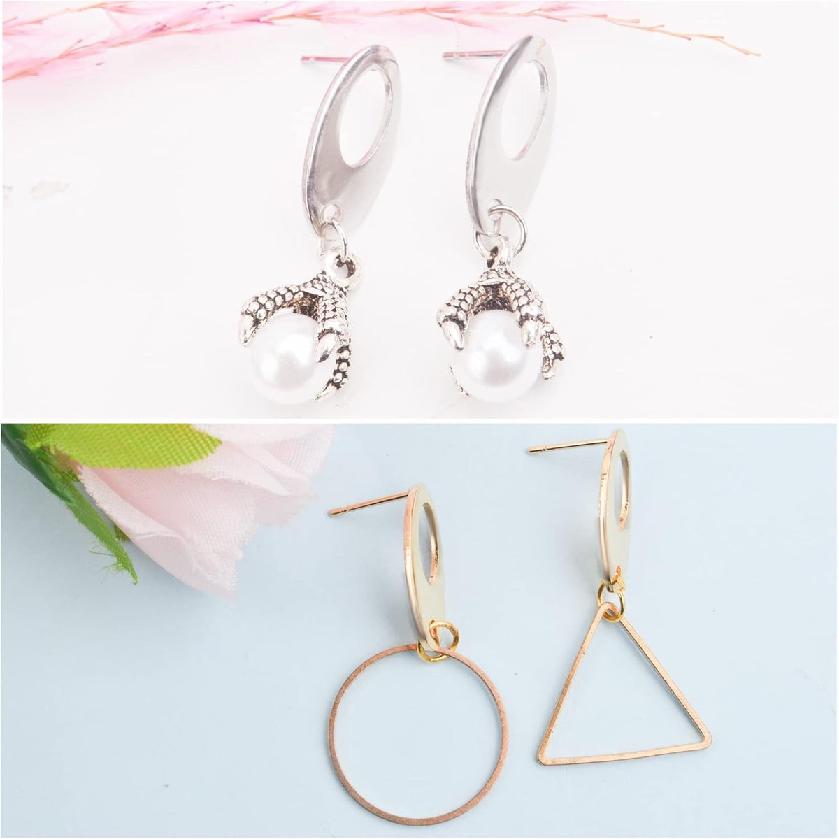 20pcs Oval Earring Posts with Hole Stainless Steel Stud Earrings Ear Pins Components Findings and 20pcs Clear Earring Backs for DIY Jewelry Making Birthday Party Gifts