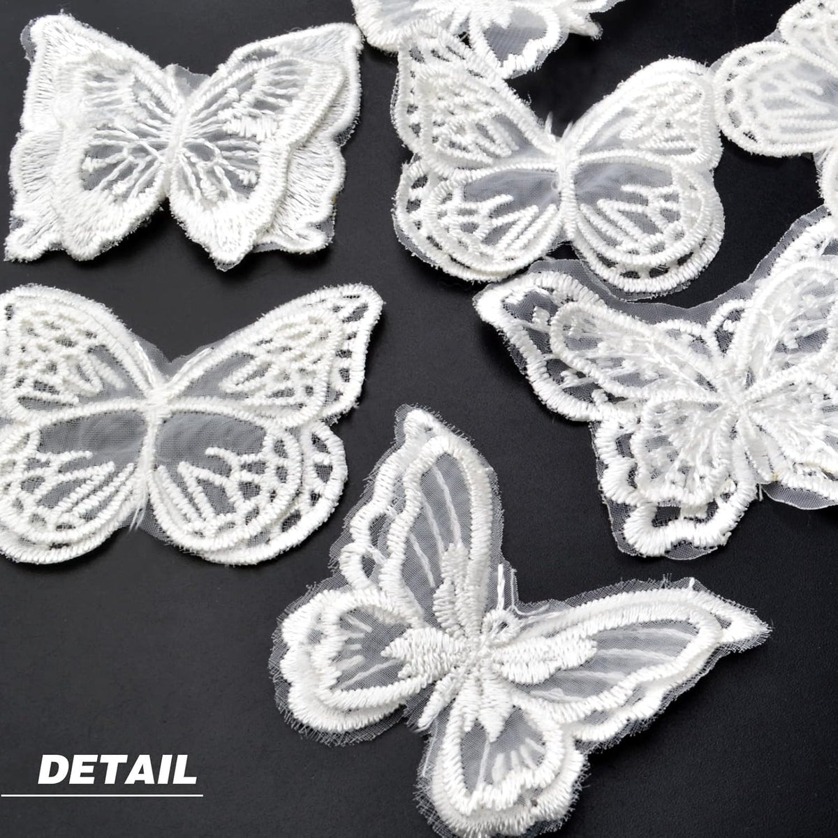 12pcs 4 Styles Lace Butterfly Applique Double Layers Butterfly Embroidered Patches Butterfly Appliques for DIY Crafts Sewing Clothes Dress Hair Ornaments Wedding Decor(White)