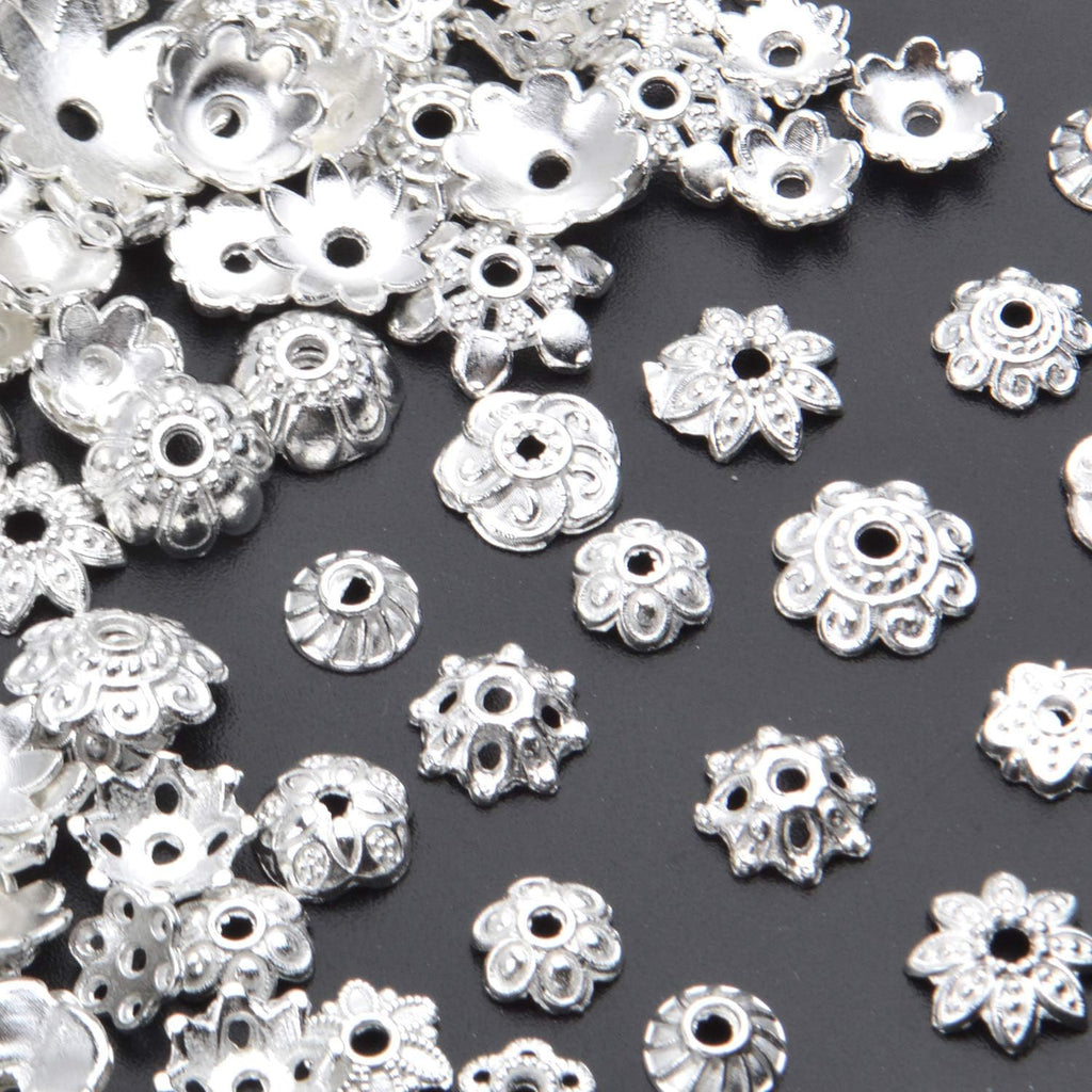 100 Gram(About 180-350pcs) Bead Caps Metal Spacers Jewelry Findings Accessories for Bracelet Necklace Jewelry Making,Silver