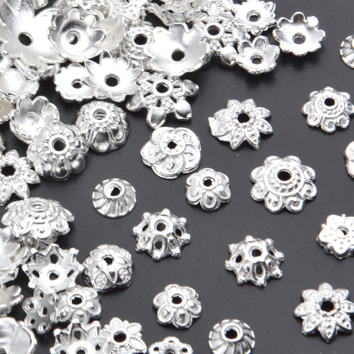 100 Gram(About 180-350pcs) Bead Caps Metal Spacers Jewelry Findings Accessories for Bracelet Necklace Jewelry Making,Silver