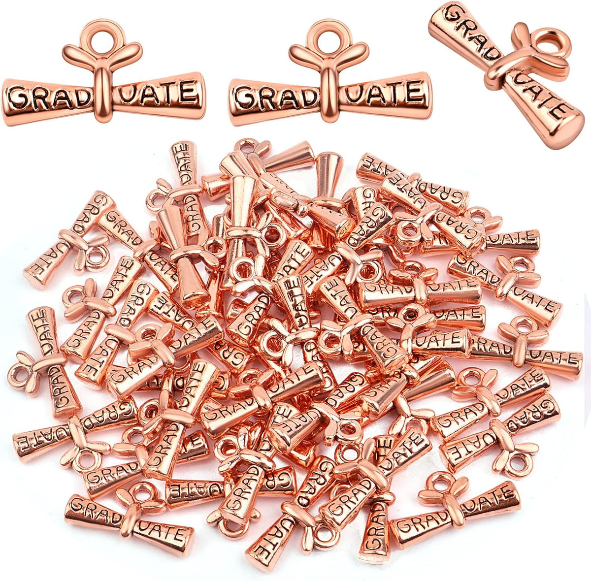 50pcs Silver Graduation Charms Pendants Graduate Hanging Charm with Diploma for Bracelets Keychain Necklace