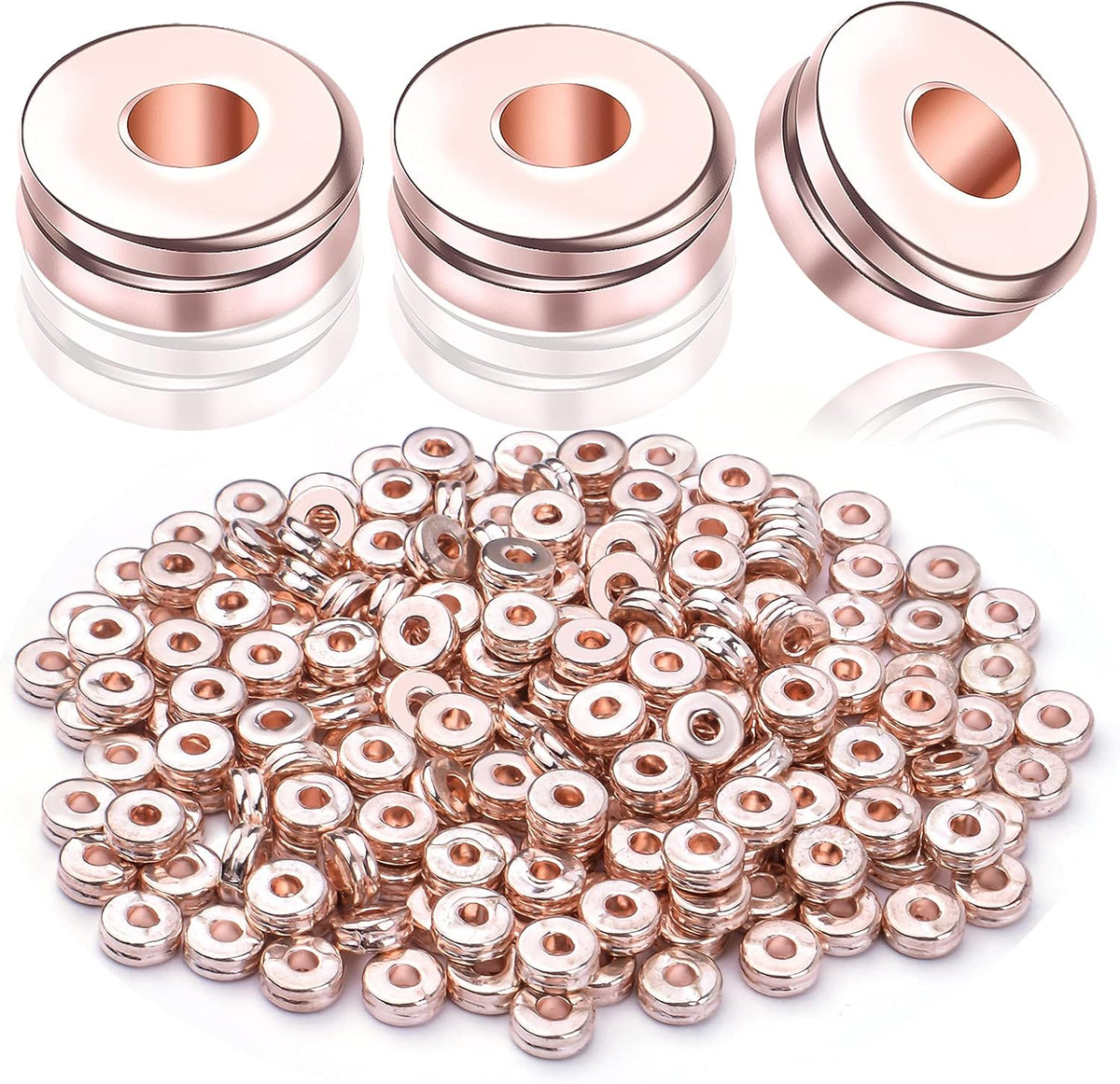 Metal Spacer Beads,200pcs Flat Round Disc Rondelle Spacer Beads Metal Rondelle Beads Spacers for Jewelry Making(6mm) - Silver and Golden