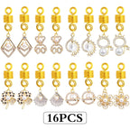 16pcs 8 Styles Pearl Hair Braid Clips Golden Alloy Braids Ring Pendants Adjustable Spring Clip Dreadlocks Accessories Hair Jewelry Headpieces for Women Hair Braid Decoration Gift