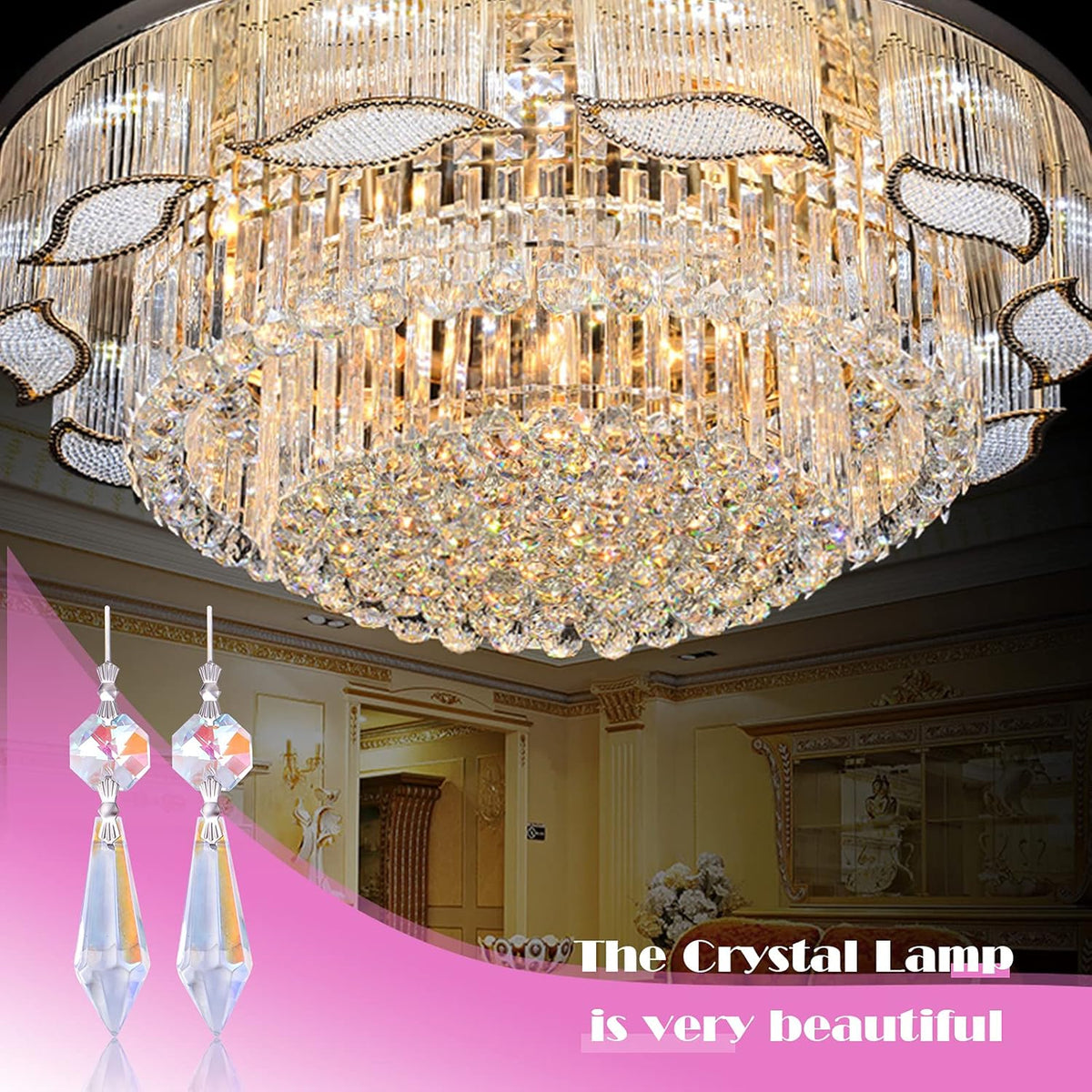 20pcs Crystals Prisms Glass Tip Beads Replacement Chandelier Icicle Drop Pendants Octagon Crystal Beads Metal Connectors for Lamp Decoration Christmas Ornament, AB Color
