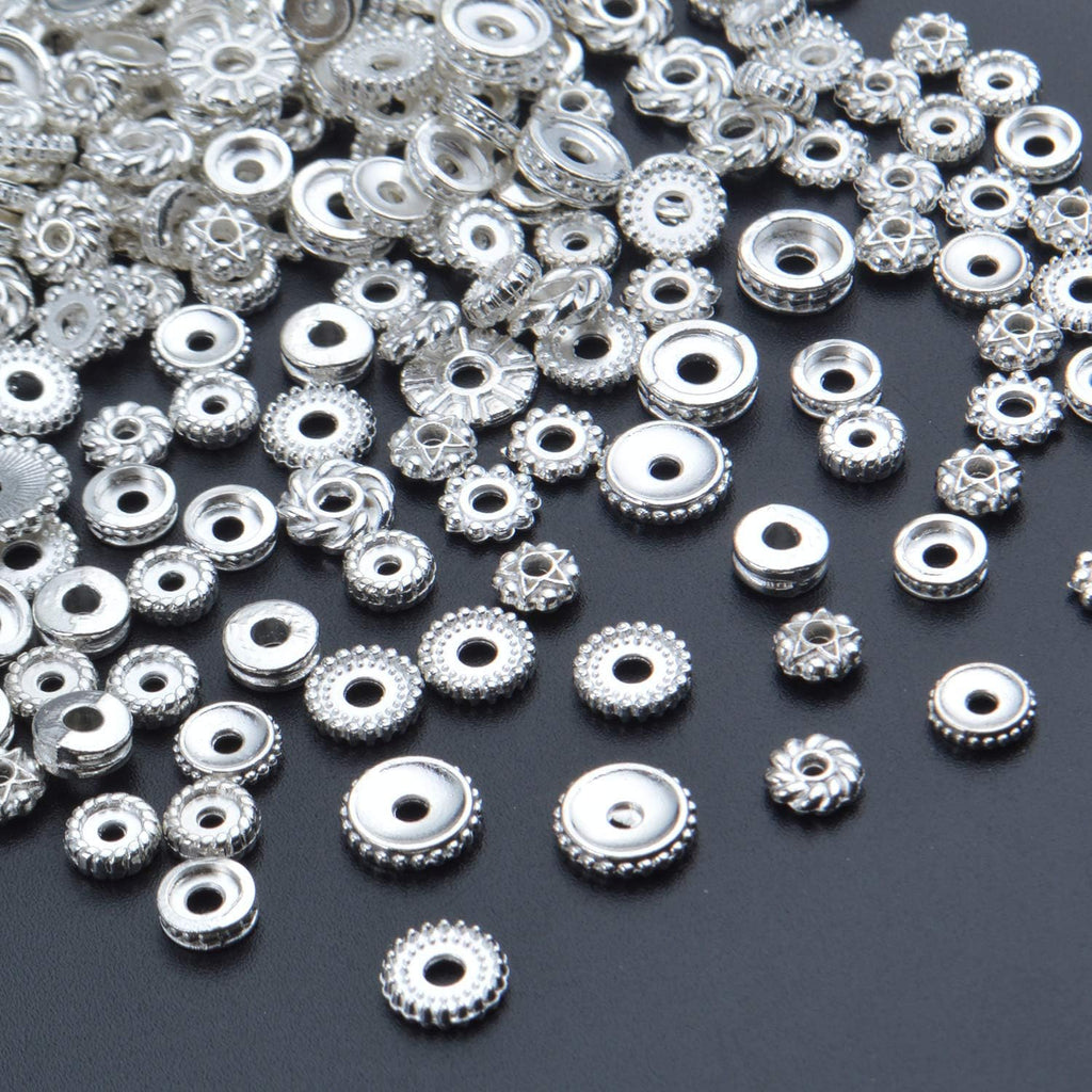 100 Gram(About 170-300pcs) Spacer Beads Jewelry Bead Charm Spacers Alloy Spacer Beads for Jewelry Making DIY Bracelets Necklace and Crafting,Silver