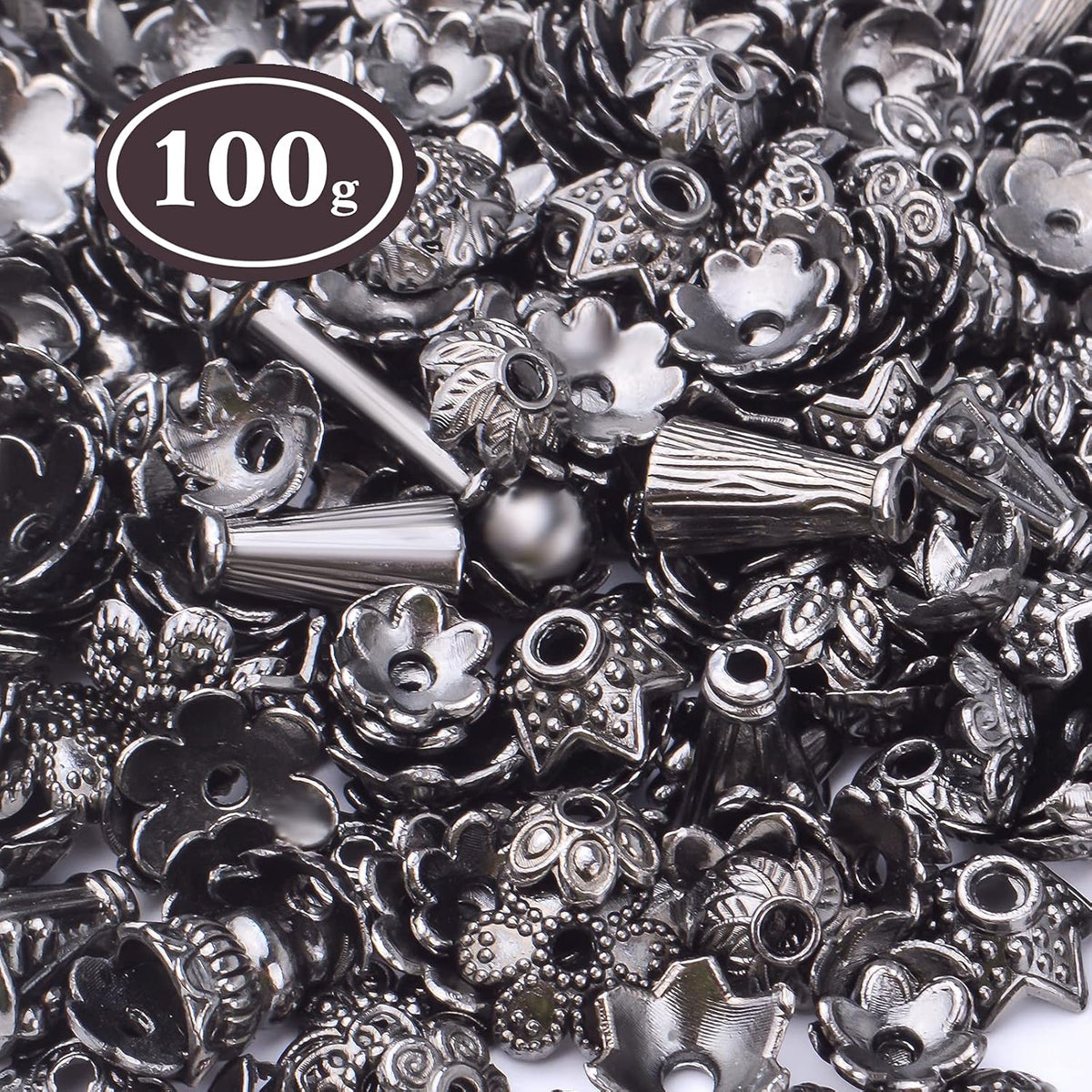 100 Gram Gun Black Flower Bead Caps Tibetan Alloy Mixed Styles Spacer Beads Caps End Caps Craft Supplies for DIY Earrings Bracelet Necklace Jewelry Making Accessories