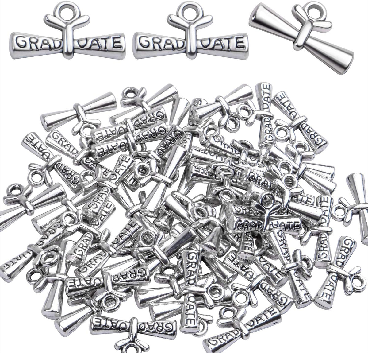 50pcs Silver Graduation Charms Pendants Graduate Hanging Charm with Diploma for Bracelets Keychain Necklace
