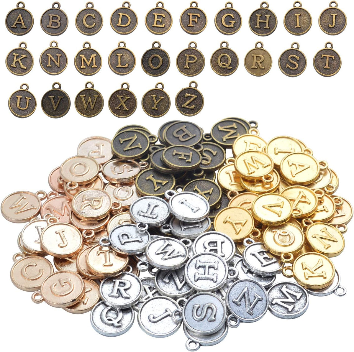4 Sets(104 pcs) Alloy A-Z Initial Alphabet Letter Mixed Charms Pendants for DIY Jewelry Making,Bracelet and Crafting