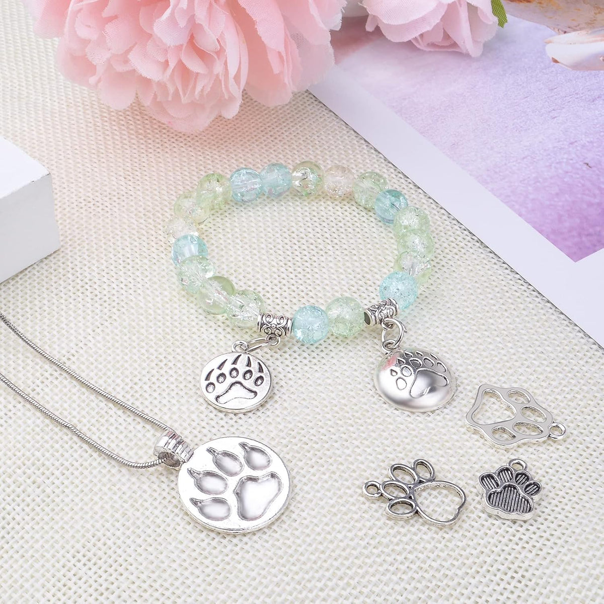 60pcs Silver Bear Dog Cat Footprint Charms Tibetan Alloy Animal Paw Prints Pendants Cute Bear Footprint Dangle Charms for DIY Bracelet Earrings Necklace Jewelry Making, 6 Styles