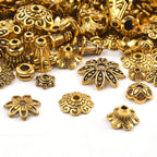 100 Gram(About 250-350pcs) Bali Style Jewelry Making Metal Bead Caps Deluxe New Mix,Antique Gold