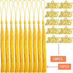 10pcs Yellow Graduation Tassels Grad Cap Decors with 10pcs Golden 2025 Year Charm Pendants for 2025 Graduates Graduation Hats Ceremonies Parties Decorations Souvenirs