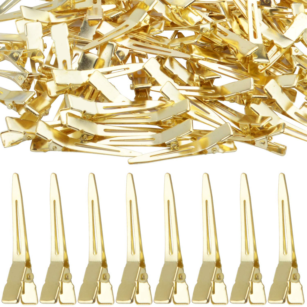 Hair Clips, 100pcs 4.5cm Single Prong Clips Gold Curl Pins Duckbill Section Clips for Hair Extensions Styling Crafting