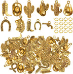 100 Grams Alloy Western Cowbo Cowgi Charms Antique Silver Mixed Cowb Boot Hat Horseshoe Dangle Pendants with 80pcs Split Rings for DIY Necklace Bracelet Earrings Jewelry Making
