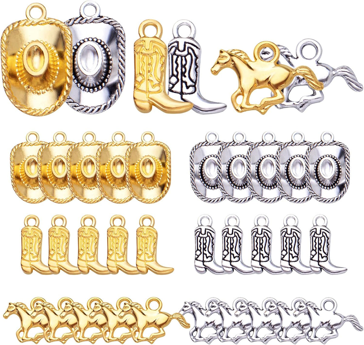 60pcs Silver Western Cowboy Charms Pendants Alloy Horse Cowboy Boot Hat Dangle Charms for DIY Earrings Bracelet Necklace Jewelry Making