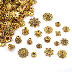 100 Gram(About 250-350pcs) Bali Style Jewelry Making Metal Bead Caps Deluxe New Mix,Antique Gold