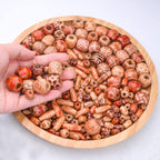 200pcs Natural Printed Wooden Beads Round Barrel Oval Macrame Beads Loose Wood Spacer Beads Jewelry Making Accessories for DIY Craft Bracelet Necklace Handmade Decoration, 4 Sizes