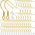 50pcs Stainless Steel Earring Hooks Hypoallergenic French Earwire Fish Hooks with 50pcs Clear Earring Backs Stoppers for DIY Earrings Jewelry Making Findings, Golden